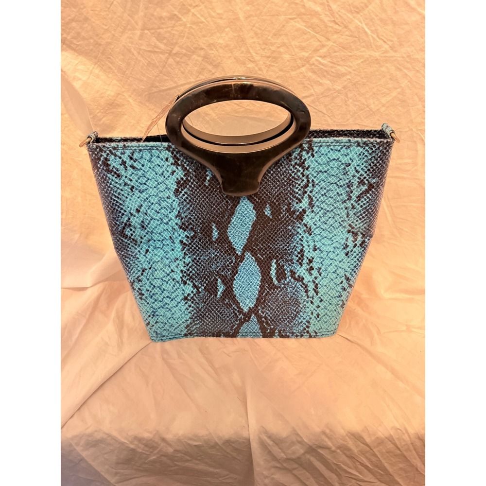 Comecoโ Blue Snakeskin Print Tote Bag Cut Out Handle Faux Leather Handbag NEW